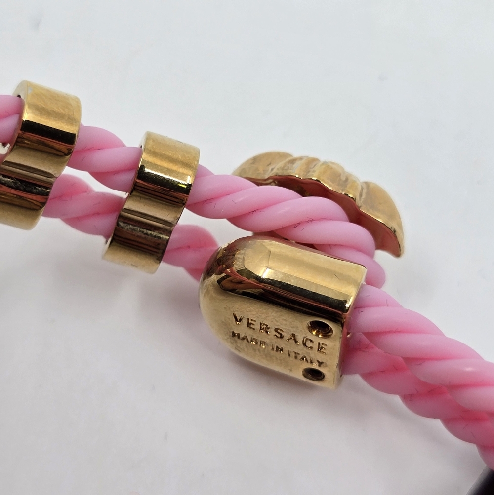 Versace Pink & Gold Rubber Medusa Bracelet in Candy Oro - Picture 4 of 7